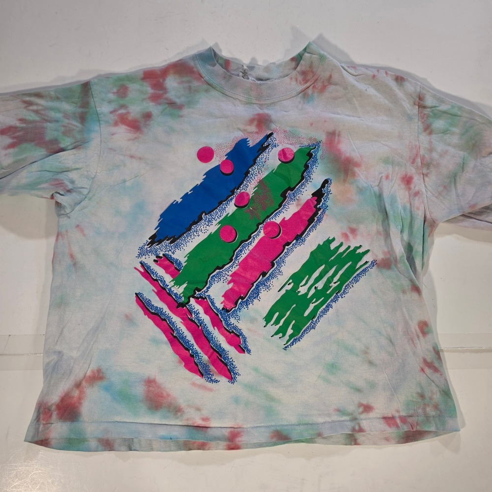 Vintage 90s Tie Dye Abstract Graphic T-Shirt Made in USA Single Stitch Neon L